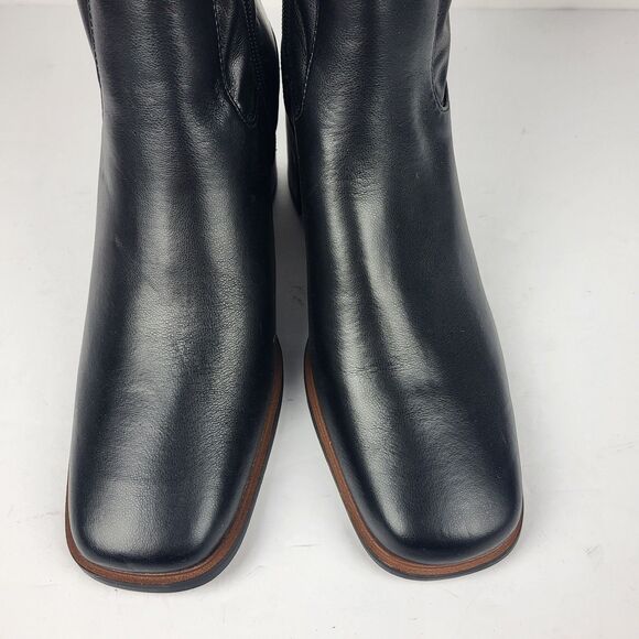 Franco Sarto Figaro Black Leather Knee High Heeled Stretch Faux leather Boots 8M - Picture 13 of 16